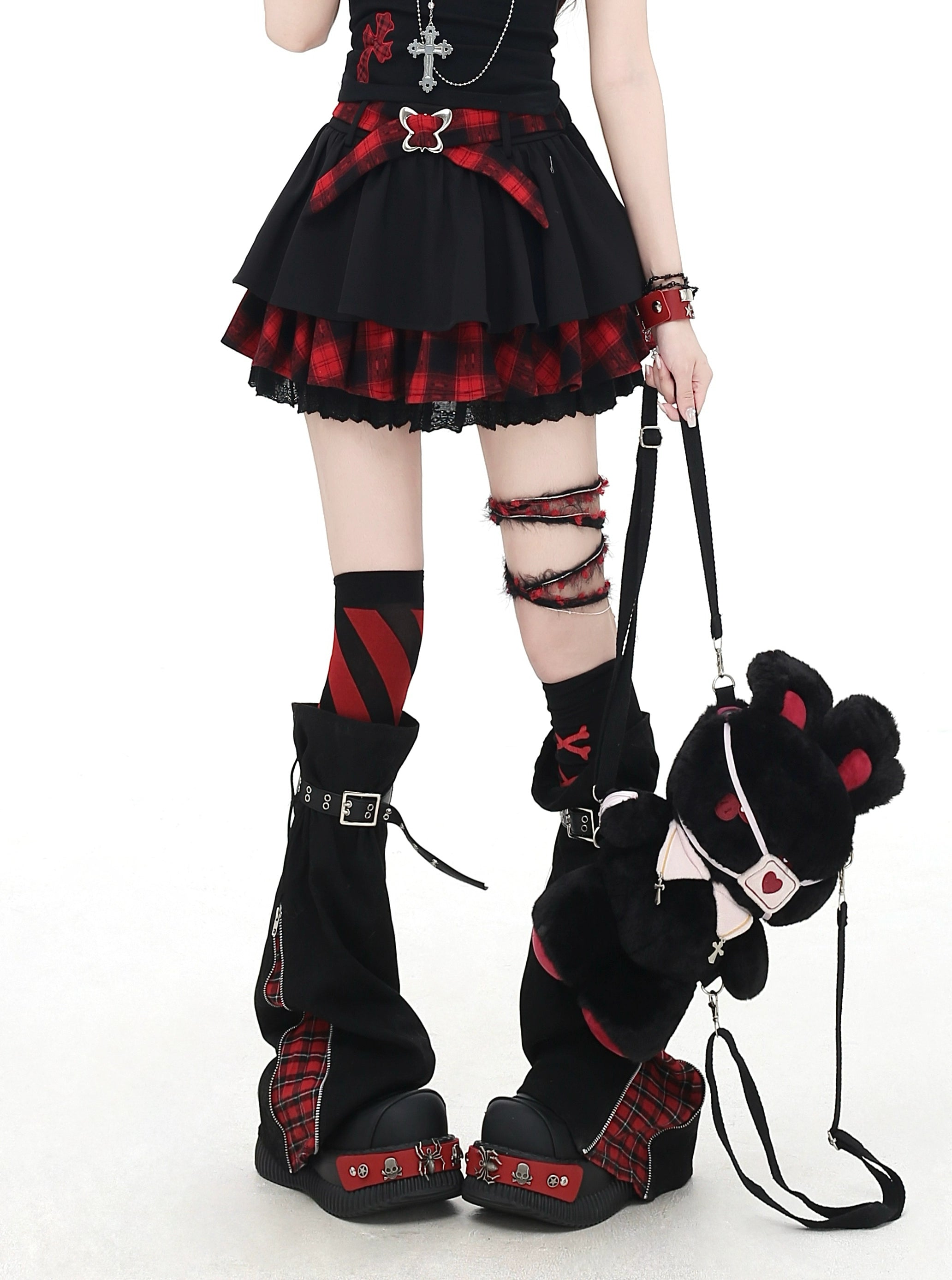 CRAZYGIRL [Summer Finale] Black & Red Plaid Ribbon T-Shirt
