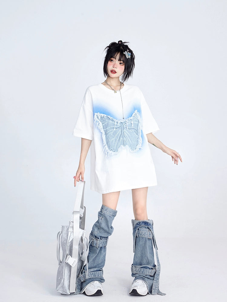 11SH97 Subculture Butterfly Embroidery Crew Neck T-Shirt