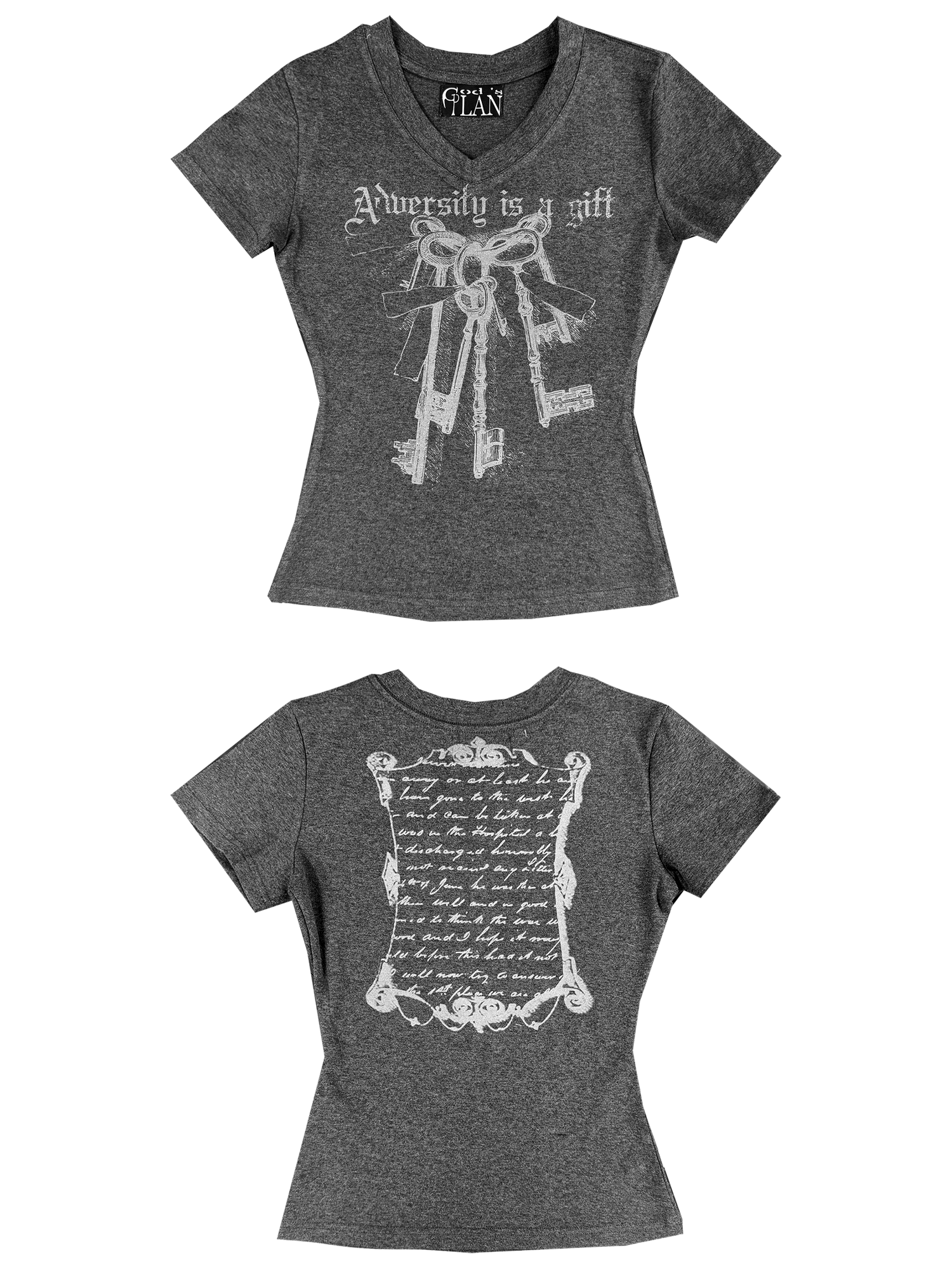 GOLD PLAN Y2K Dark V-Neck Printed Hot Girl T-Shirt
