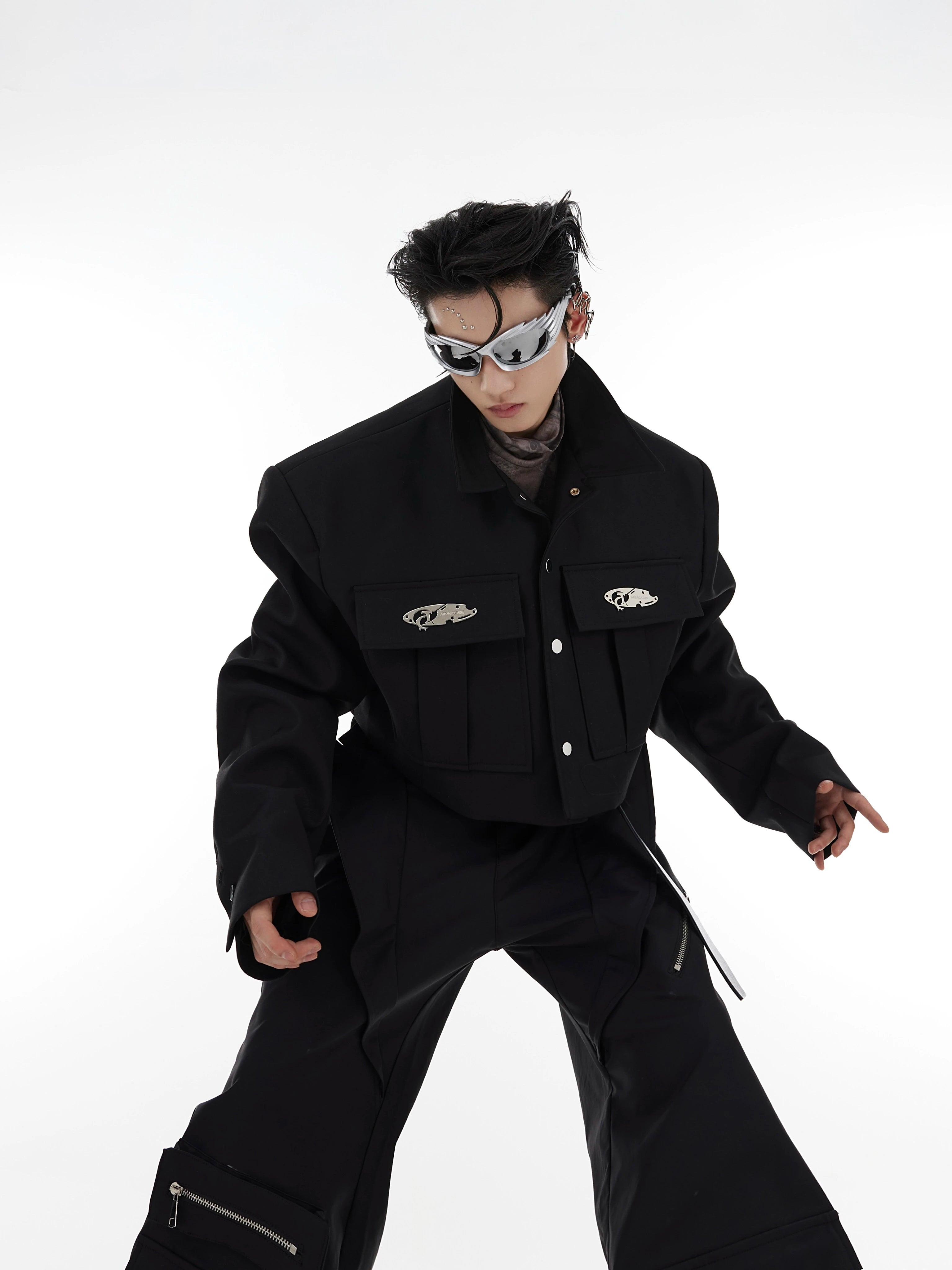ArguE CulturE Metal Style Large Pocket Shoulder Padded Suit Jacket