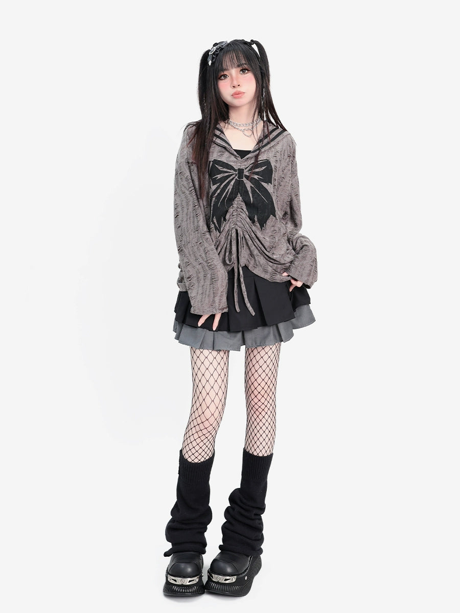 CATWISH Subculture Wasteland Girl Navy Collar Long Sleeve