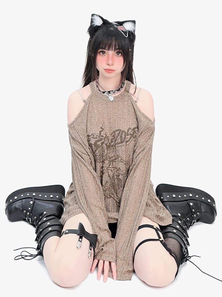 CATWISH Subculture Wasteland Rose Off-Shoulder Long Sleeve