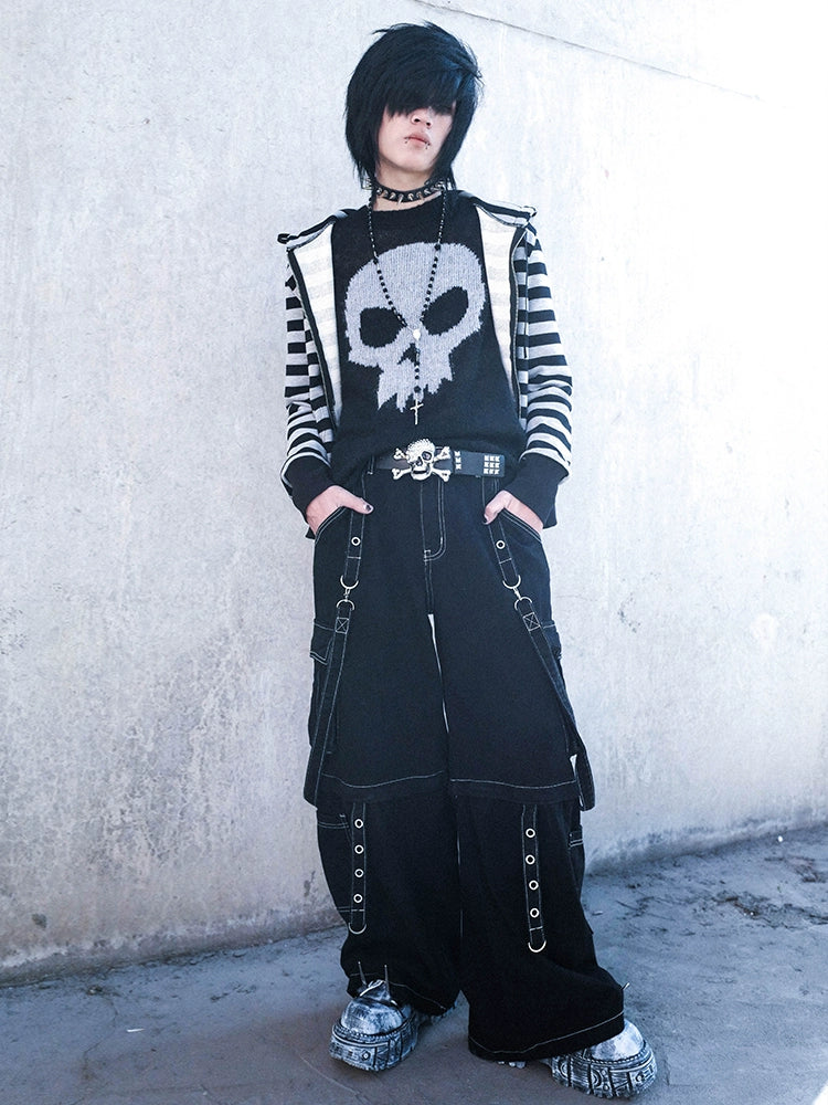 Bizzcut Y2K Subculture Black and Gray Striped Hooded Sweater