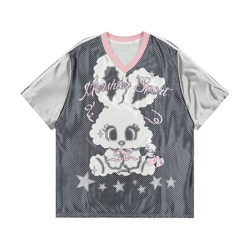 11SH97 Cute Rabbit American V-Neck T-Shirt