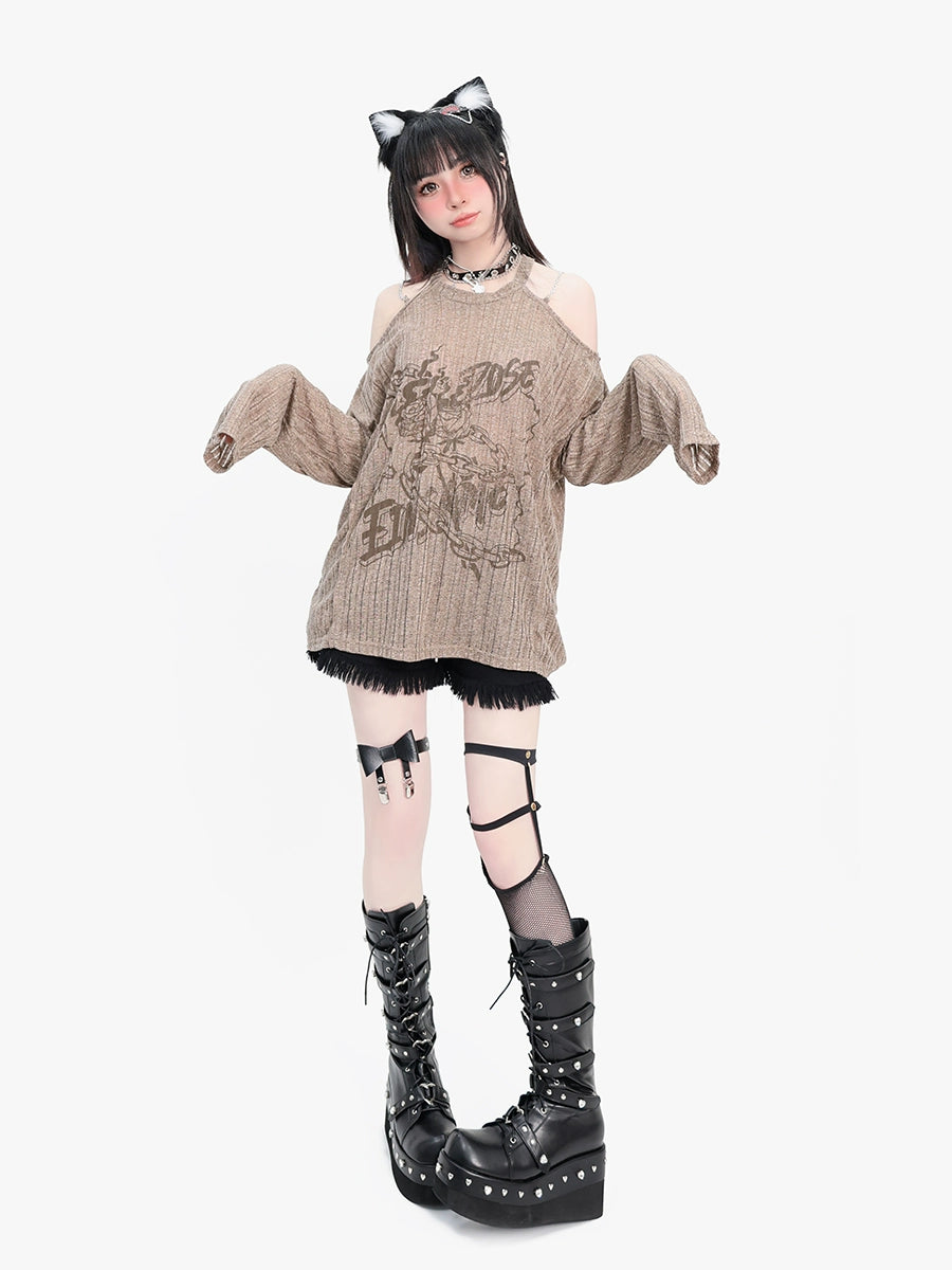 CATWISH Subculture Wasteland Rose Off-Shoulder Long Sleeve