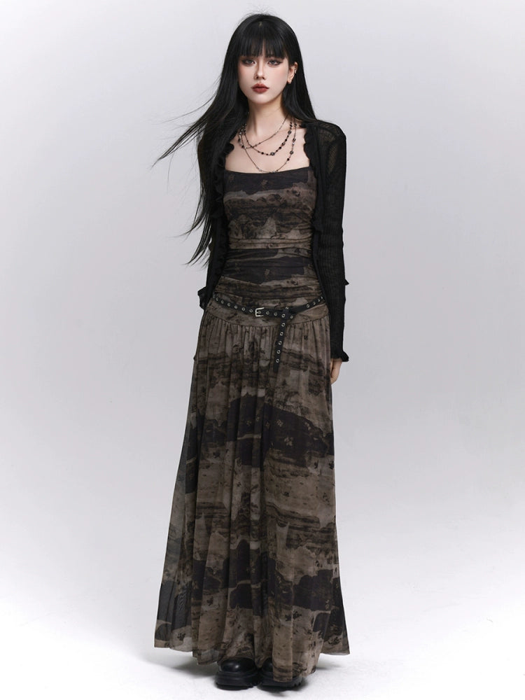 LADYGHOST Artistic Pinched Waist Suspender Dress