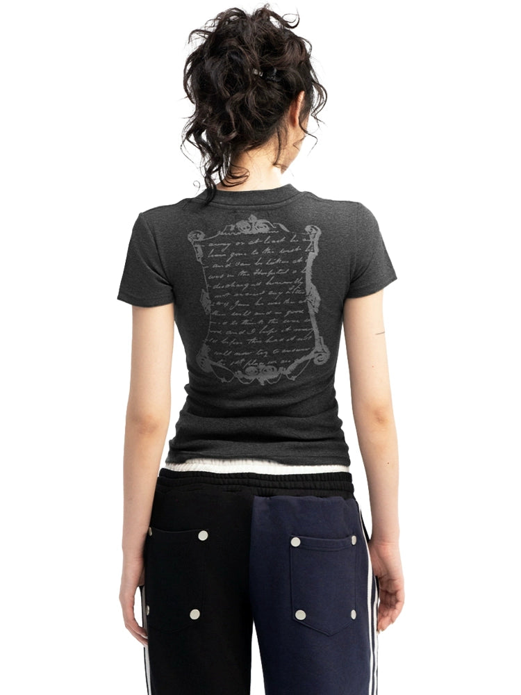 GOLD PLAN Y2K Dark V-Neck Printed Hot Girl T-Shirt