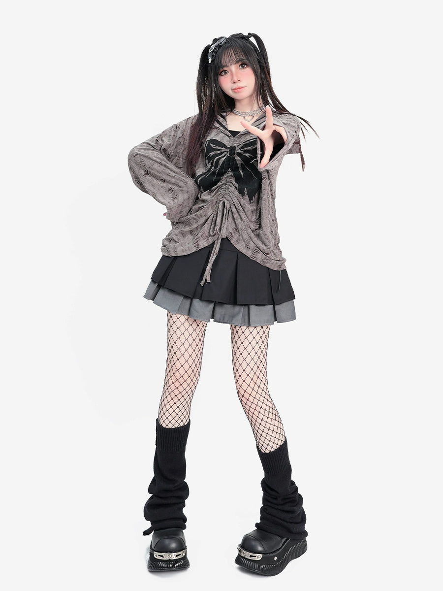CATWISH Subculture Wasteland Girl Navy Collar Long Sleeve
