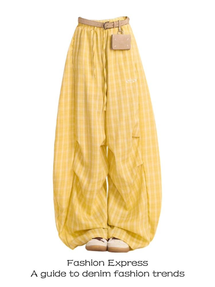 Fashion Express Subculture Lazy Style Yellow Plaid Pants