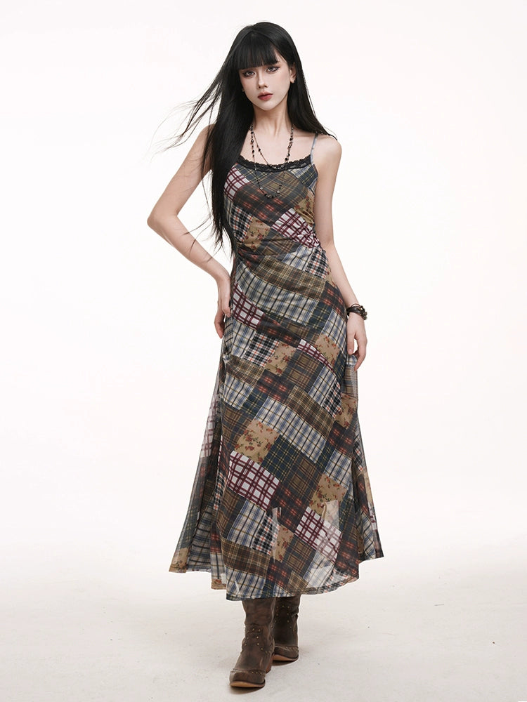 LADYGHOST Subculture Plaid Suspender Dress