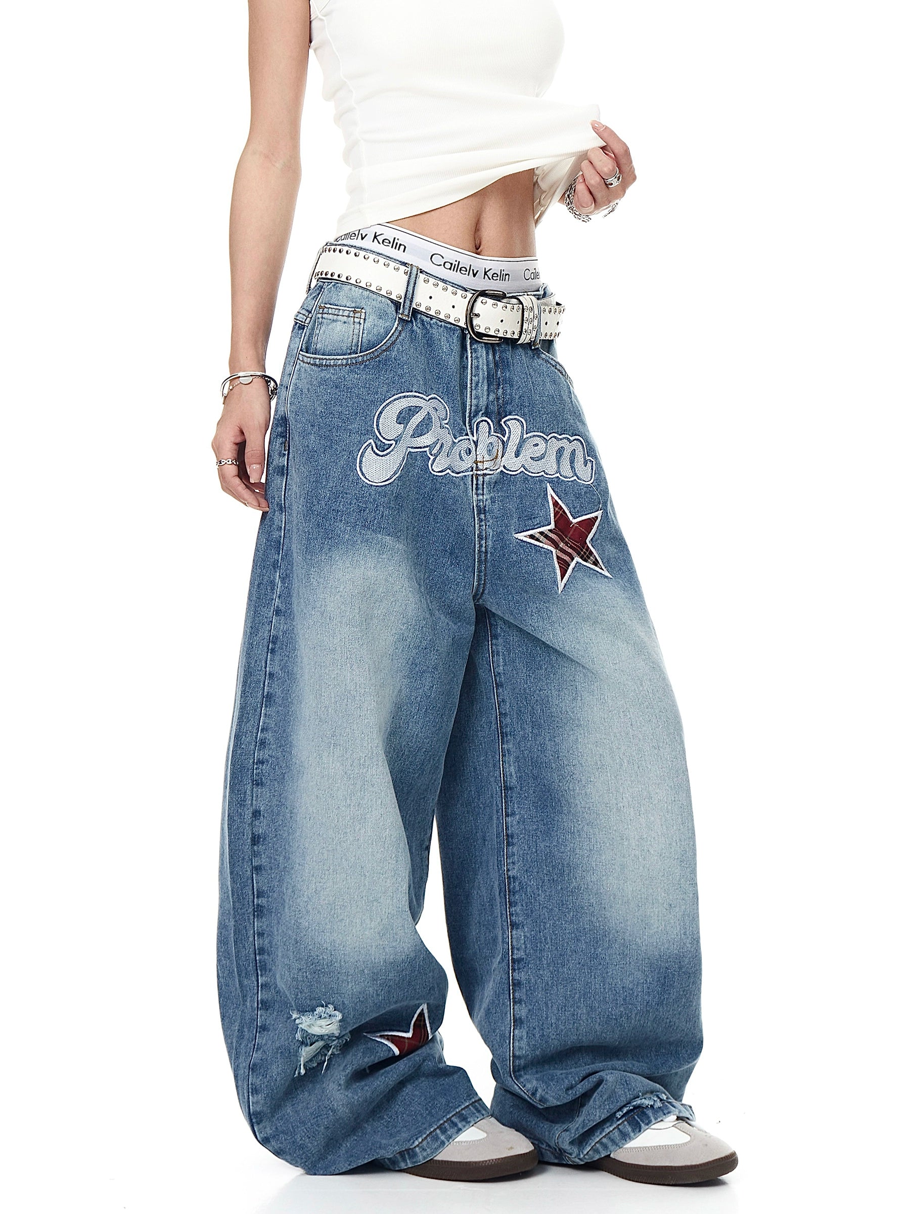 BLACKLISTS American vintage Star-Embroidered Ripped Jeans