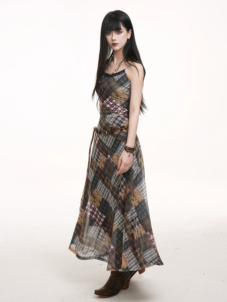 LADYGHOST Subculture Plaid Suspender Dress