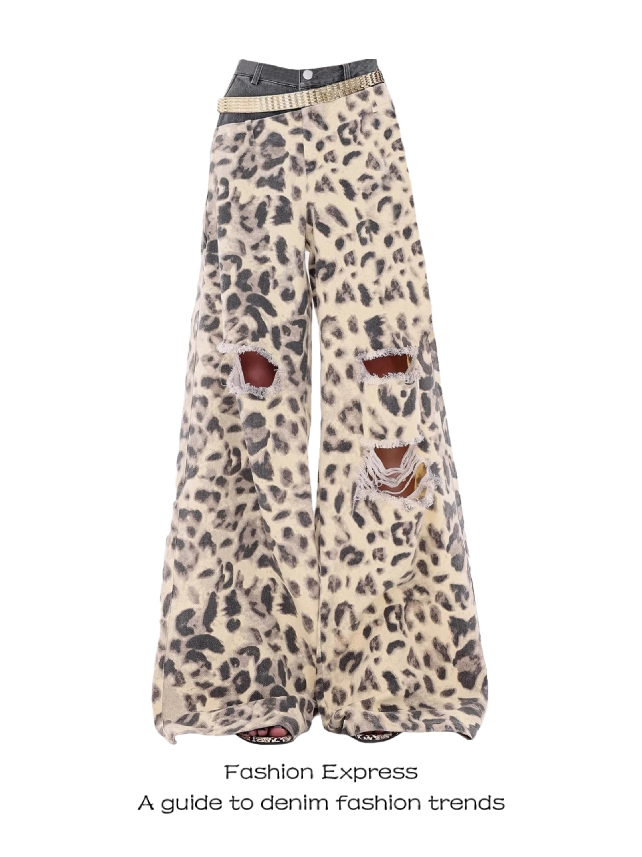 Fashion Express American Retro Leopard Ripped Jeans