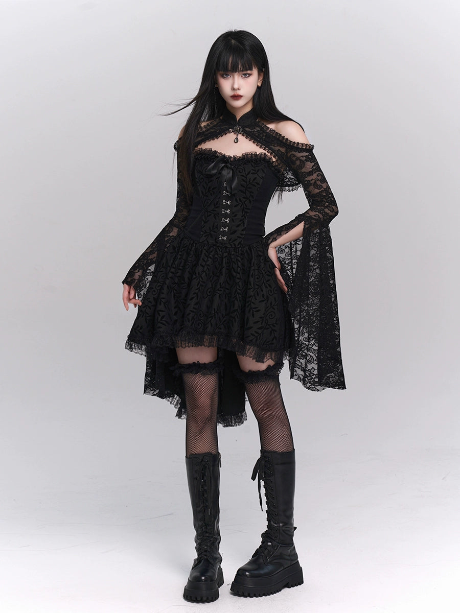LADYGHOST Y2K Goth Black Tube Top Dress