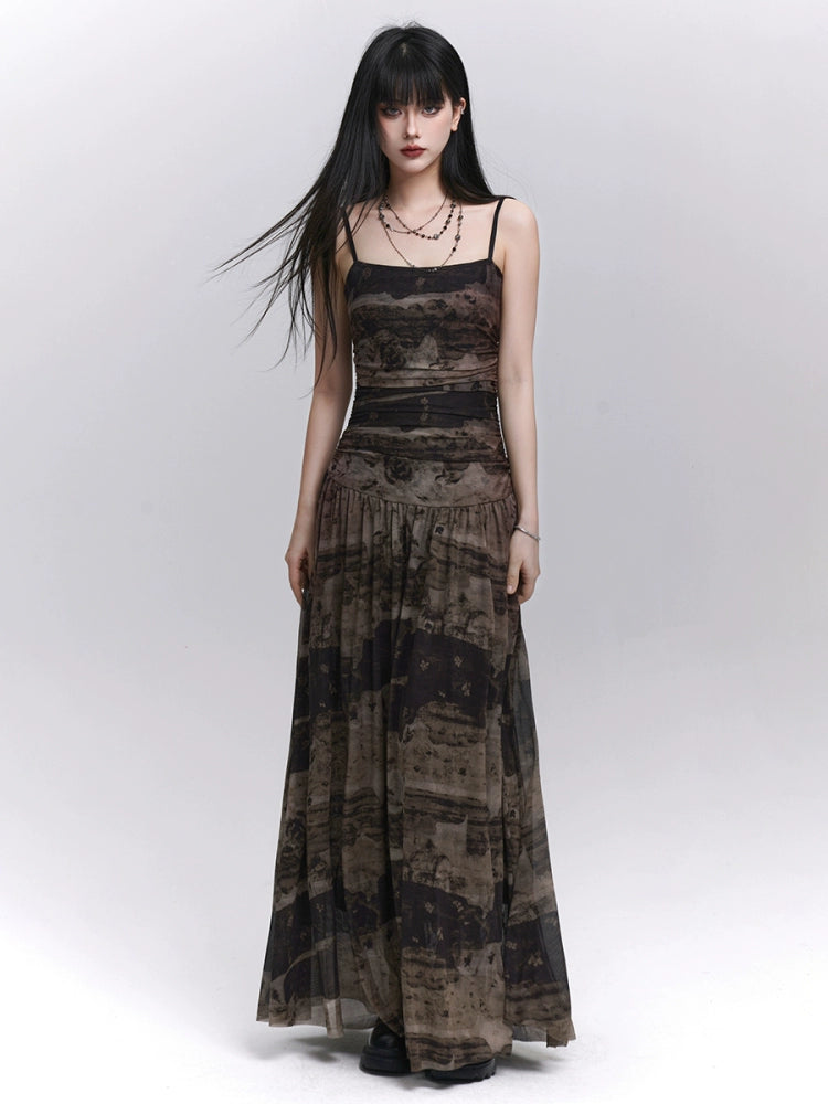LADYGHOST Artistic Pinched Waist Suspender Dress
