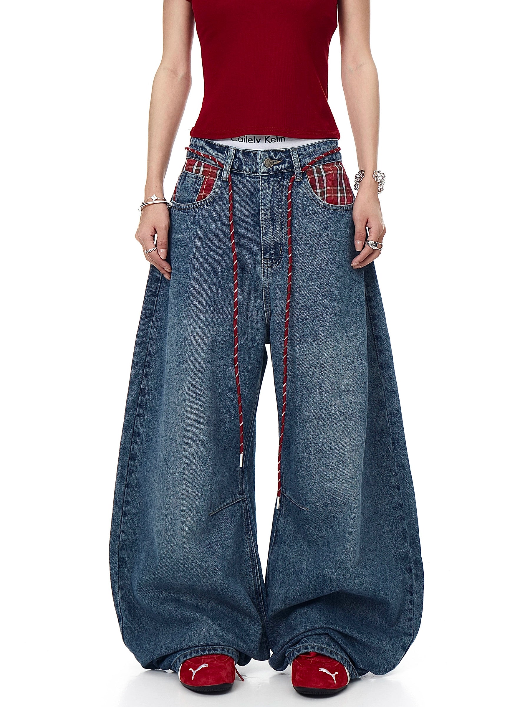 BLACKLISTS American Vintage Plaid Pocket Stitched Jeans