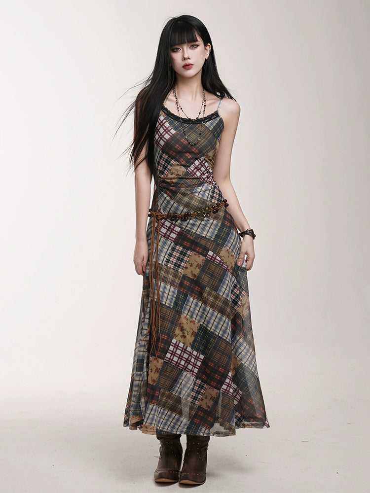 LADYGHOST Subculture Plaid Suspender Dress