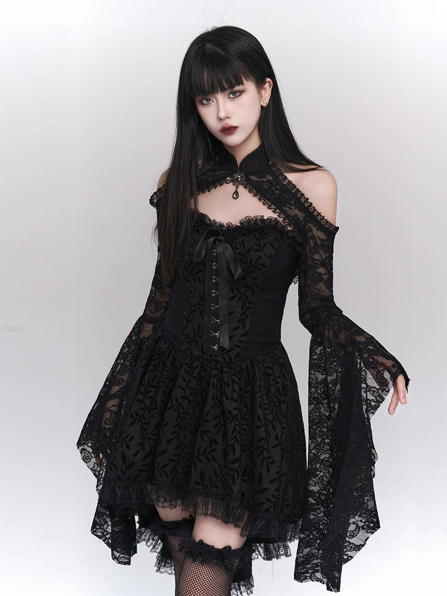 LADYGHOST Y2K Goth Black Tube Top Dress