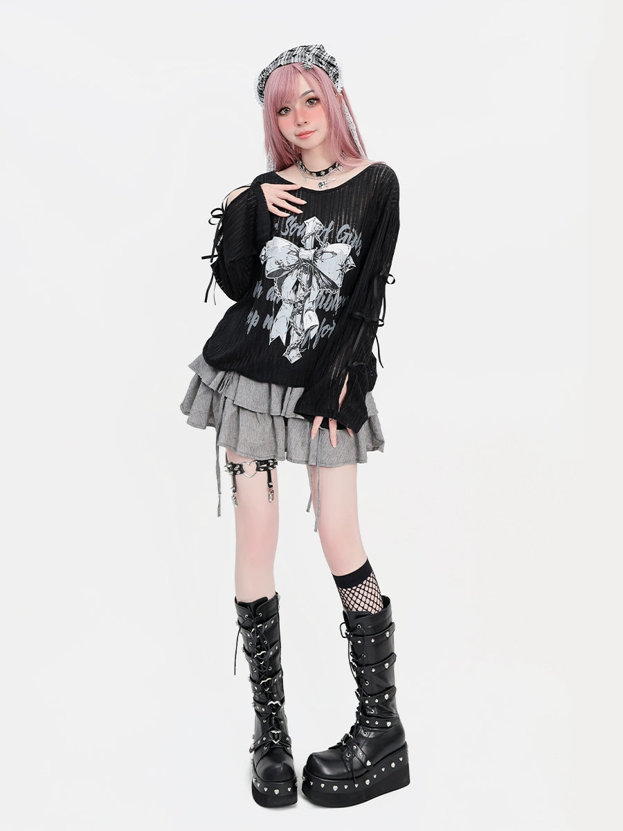 CATWISH Y2K Subculture Dark Girl Hollow Long Sleeve