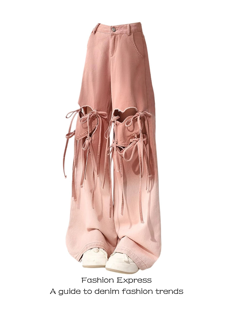 Fashion Express Subculture Pink Love Sweet Cool Ripped Jeans