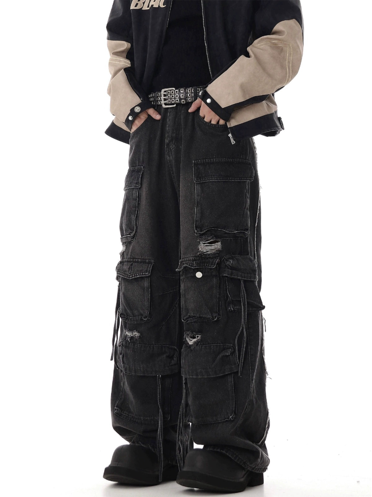 BLACKLISTS American Hip Hop Y2K Ripped Denim