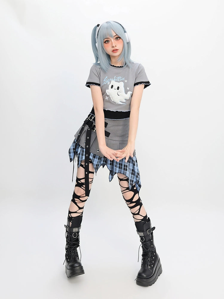 CATWISH Y2K Subculture Electronic Ghost T-Shirt Skirt Set