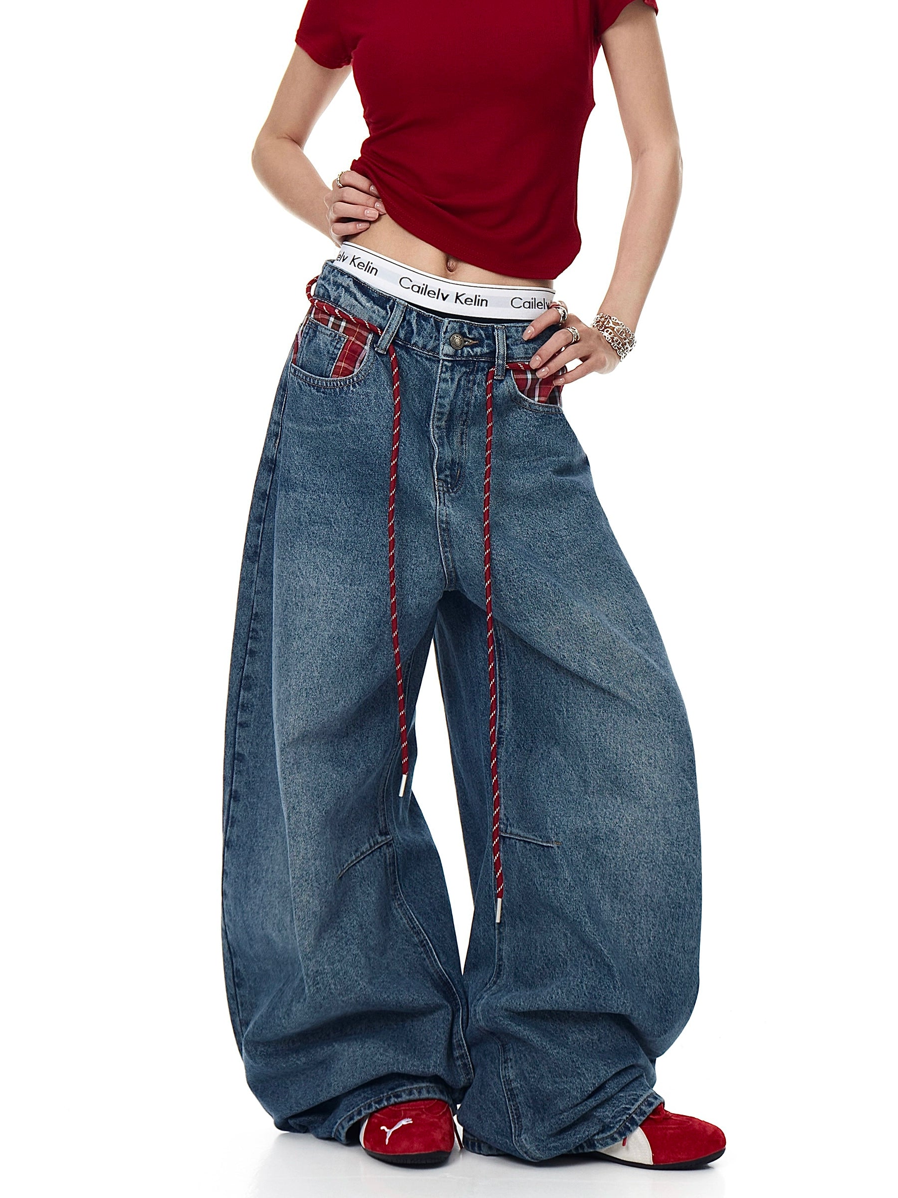 BLACKLISTS American Vintage Plaid Pocket Stitched Jeans