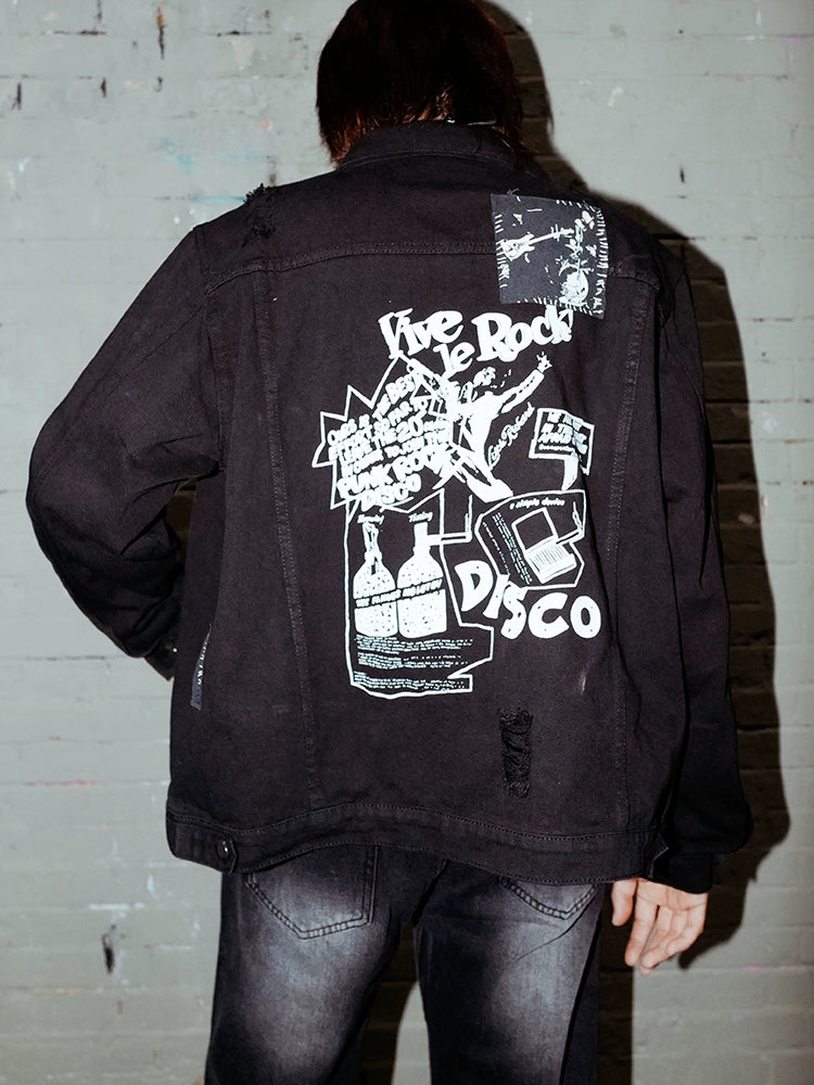 BIZZCUT Rock Story Punk Chain Denim Jacket