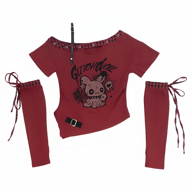 CATWISH Y2K Cool Girl Slanted Shoulder T-Shirt Skirt Set