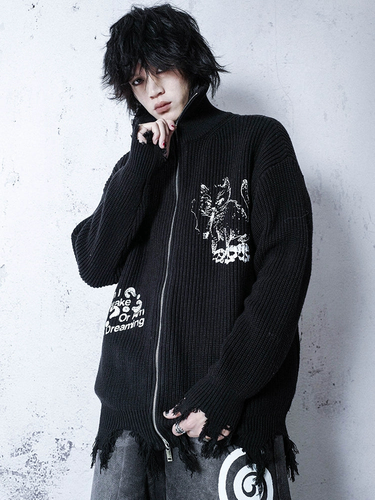 Bizzcut Subculture Dark Punk Print Cat Sweater Jacket