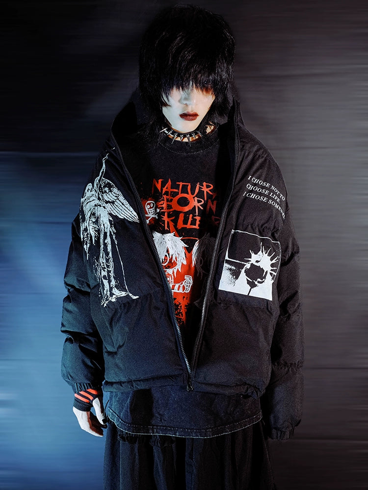 Bizzcut Y2K Dark Punk Stand-Up Neck Cotton Jacket