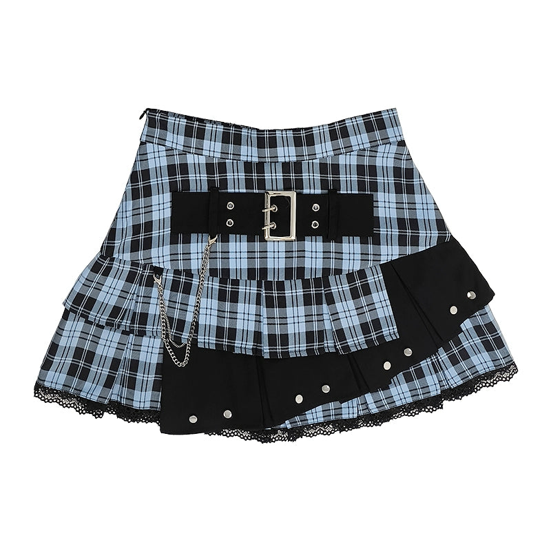 CATWISH Y2K Subculture Charm Blue Radio Wave T-Shirt Skirt Set