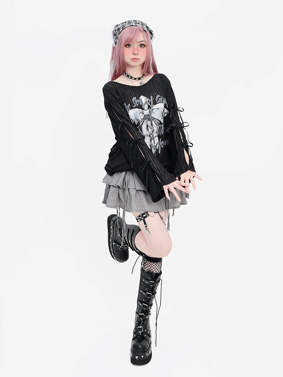 CATWISH Y2K Subculture Dark Girl Hollow Long Sleeve