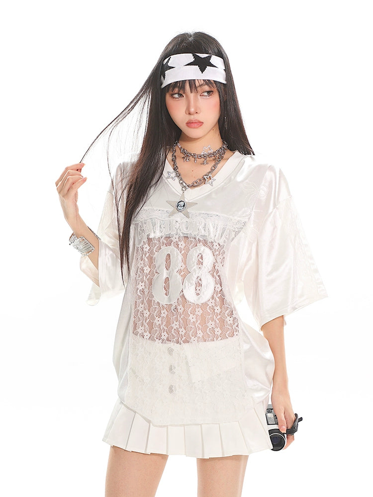 UNCMHISEX subculture lace splicing jersey T-shirt