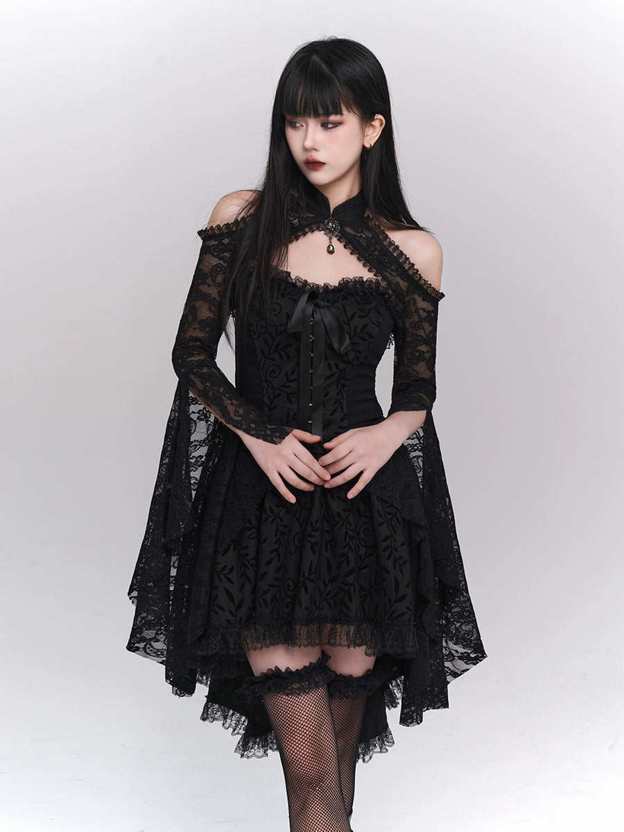 LADYGHOST Y2K Goth Black Tube Top Dress