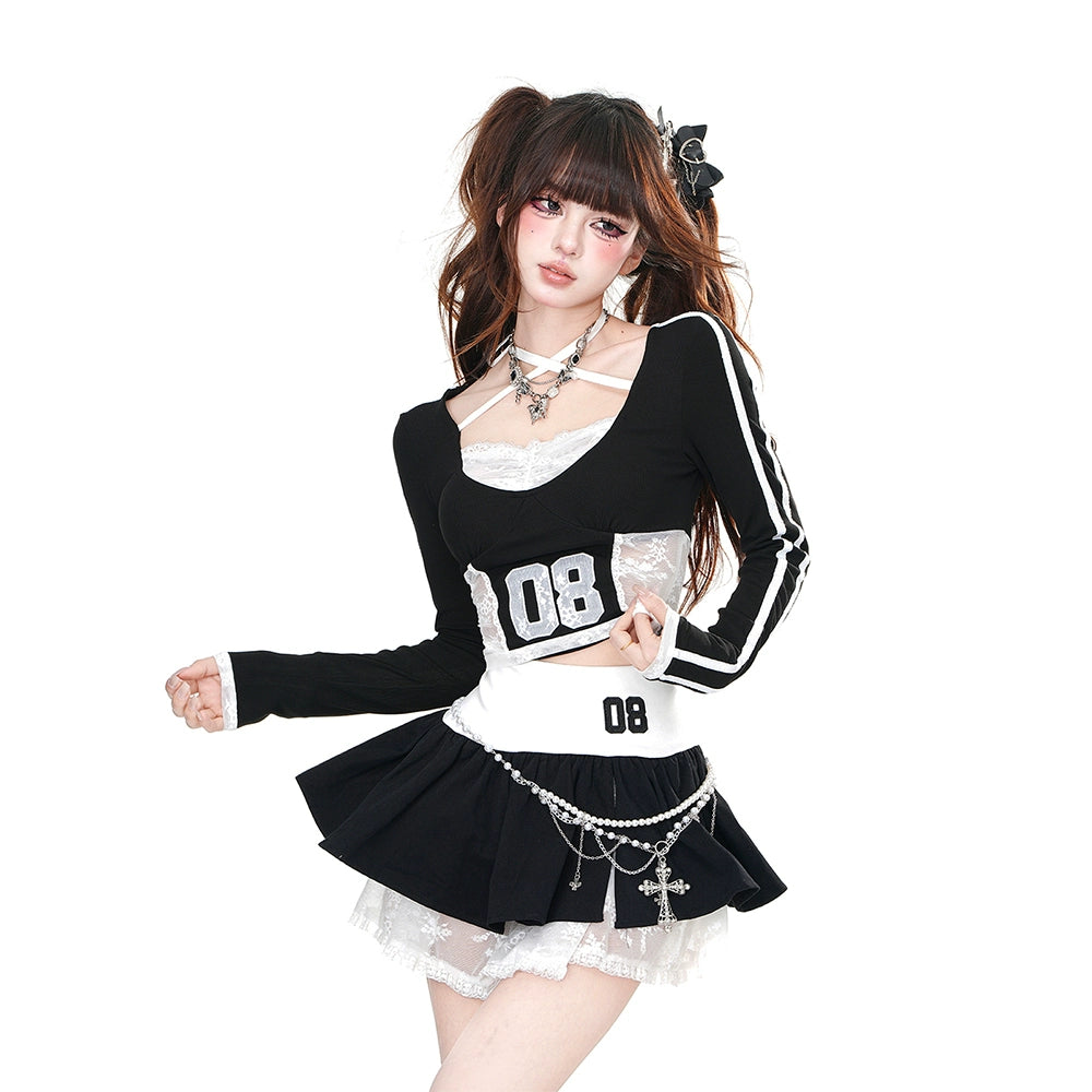 Kelly Kitty American Hip Hop Y2K Lace Embroidery Set