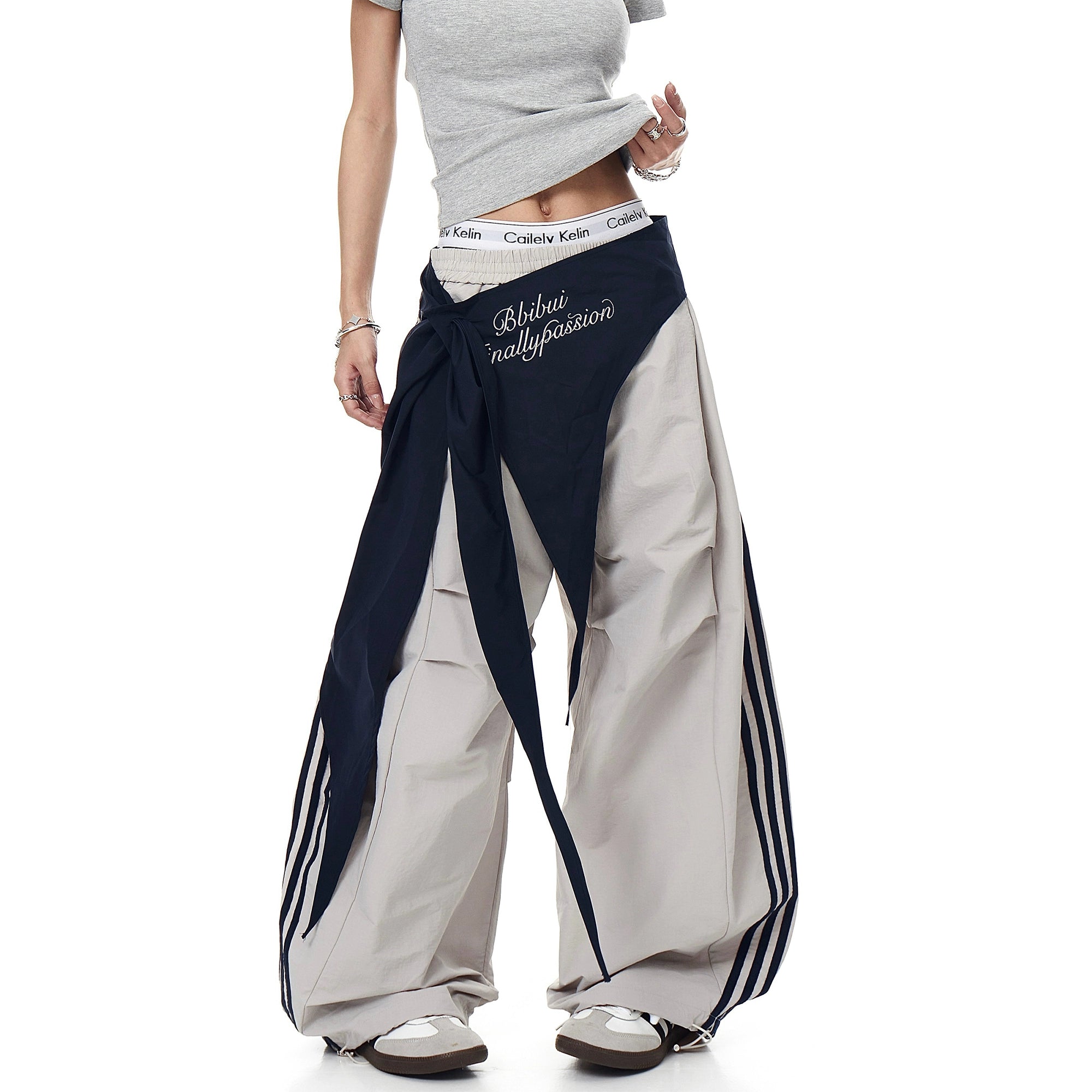 BLACKLISTS American Retro Black & White Contrasting Color Strap Casual Pants