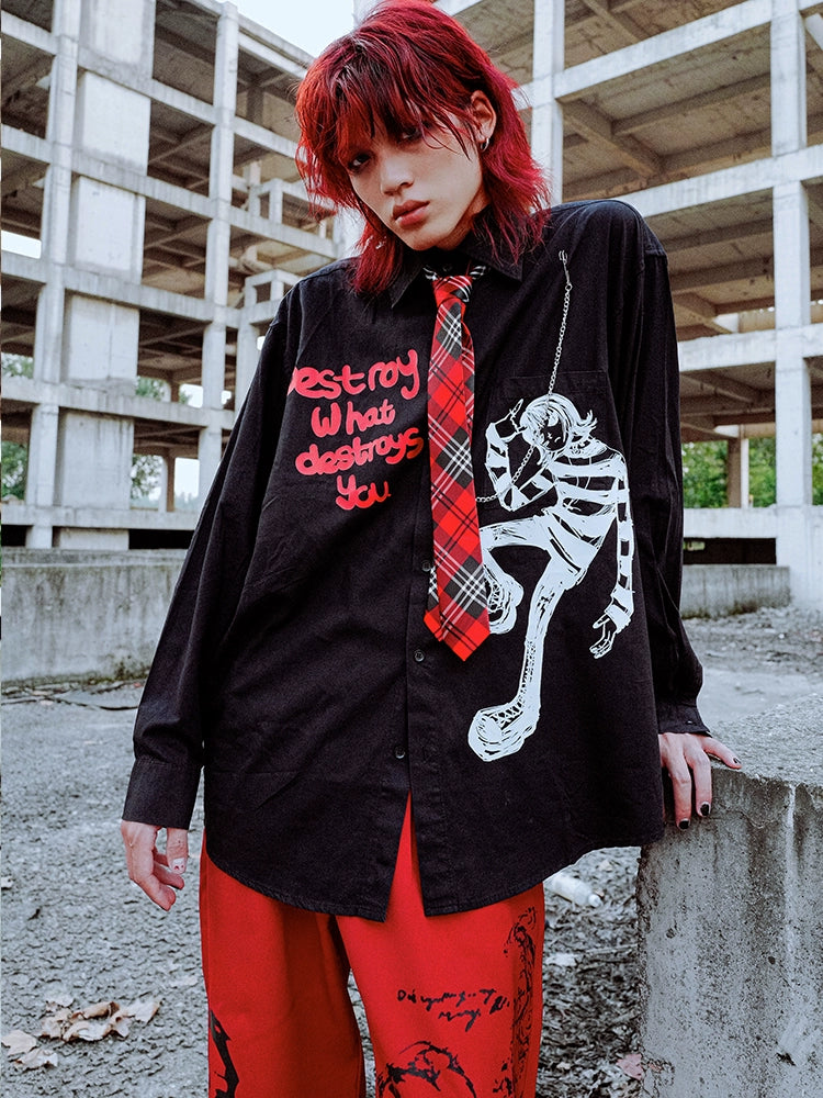 BIZZCUT Y2K Punk College Dark Shirt