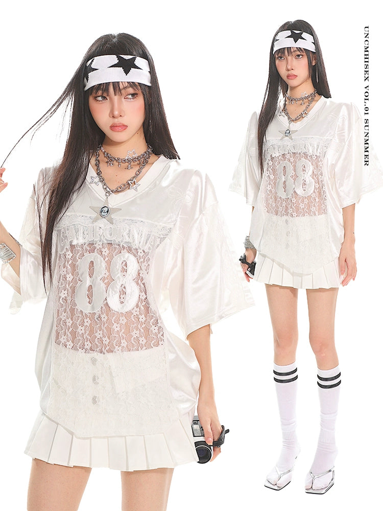 UNCMHISEX subculture lace splicing jersey T-shirt