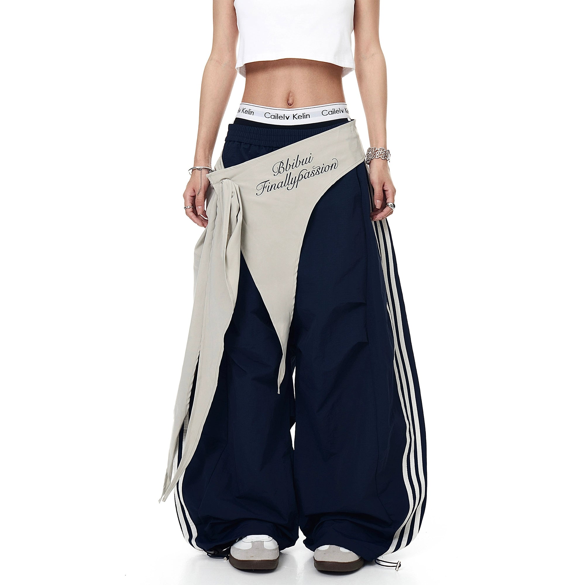 BLACKLISTS American Retro Black & White Contrasting Color Strap Casual Pants