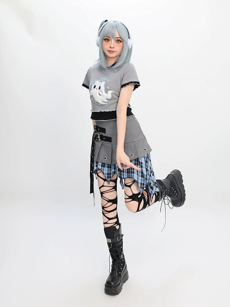 CATWISH Y2K Subculture Electronic Ghost T-Shirt Skirt Set