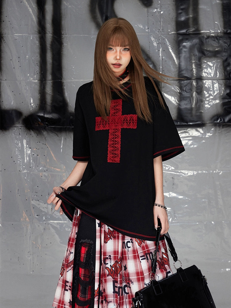 11SH97 black cross cotton crew neck t-shirt